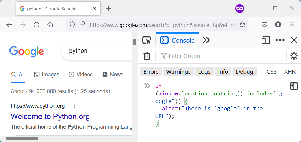 Javascript Check If Url Contains